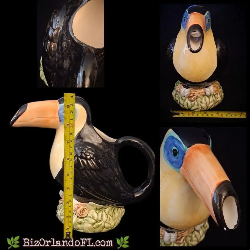 VINTAGE: 1980s Quon-Quon Ceramic Toucan Pitcher / Tropical Bar / Home Decor HTF